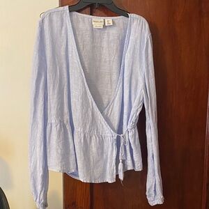 Rachel Zoe  Light Blue Peplum Wrap Blouse linen